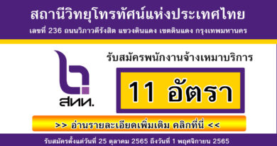 สถานีวิทยุโทรทัศน์แห่งประเทศไทย รับสมัครพนักงานจ้างเหมาบริการ 11 อัตรา